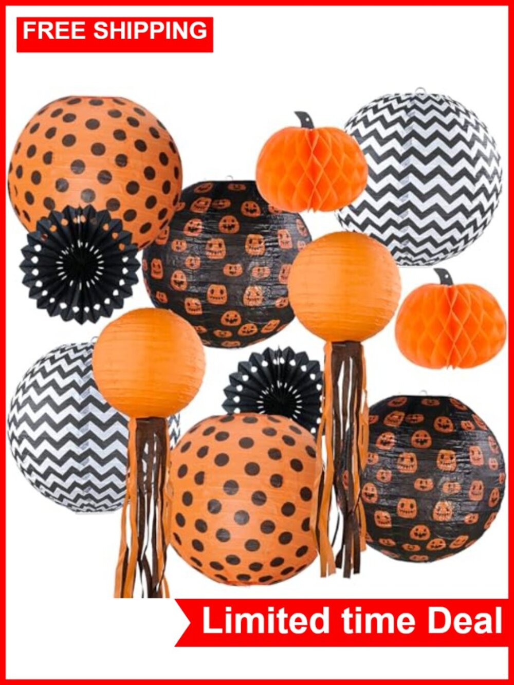 12 Pack Halloween Paper Lanterns Pumpkin Set with Metal Frame Foldable